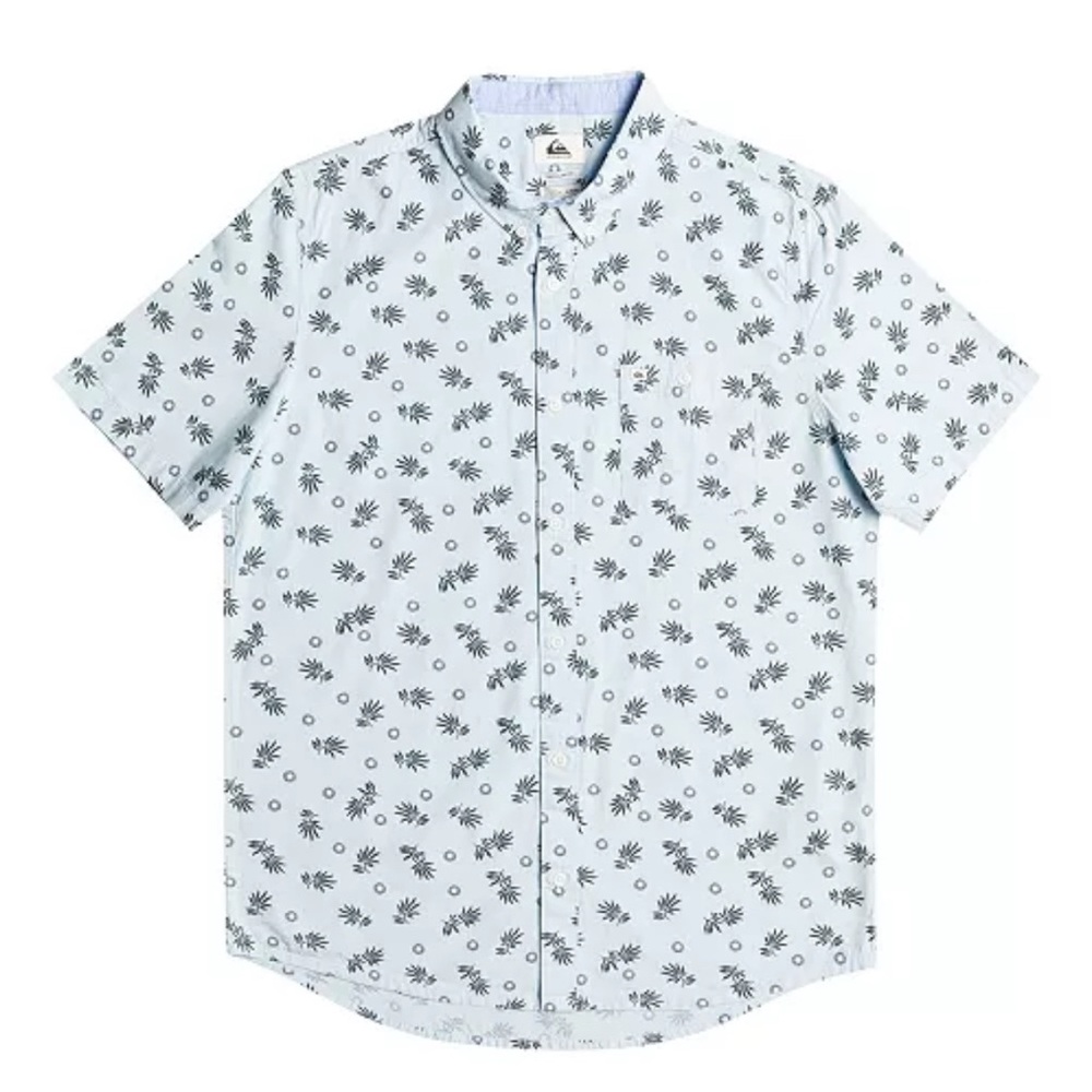 Quiksilver Men's Floral Button Down Shirt - Light Blue
